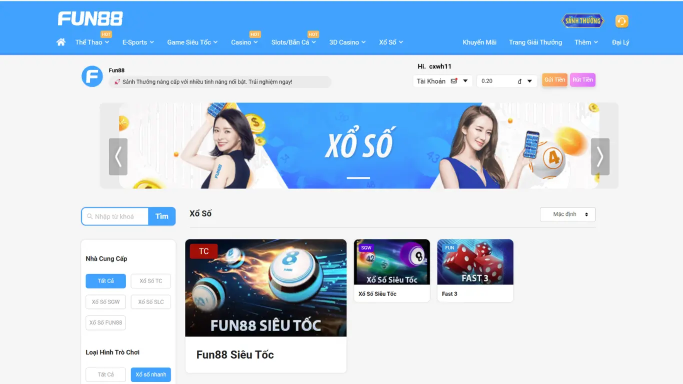 Các trò chơi xổ số nhanh tại FUN88