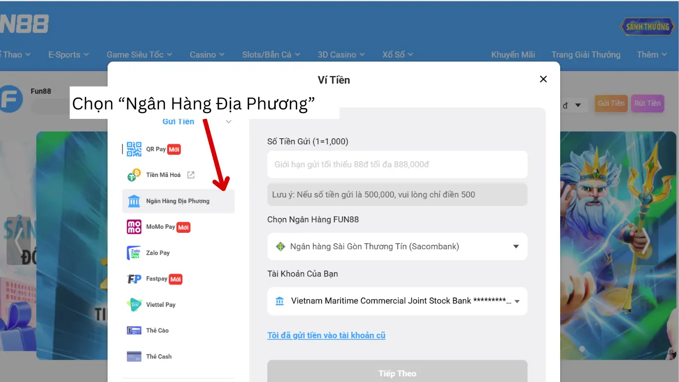 Nạp tiền FUN88 ngân hàng địa phương