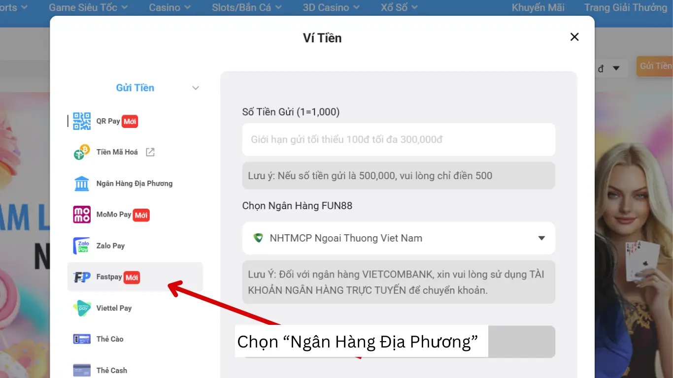Nạp tiền fun88 fastpay