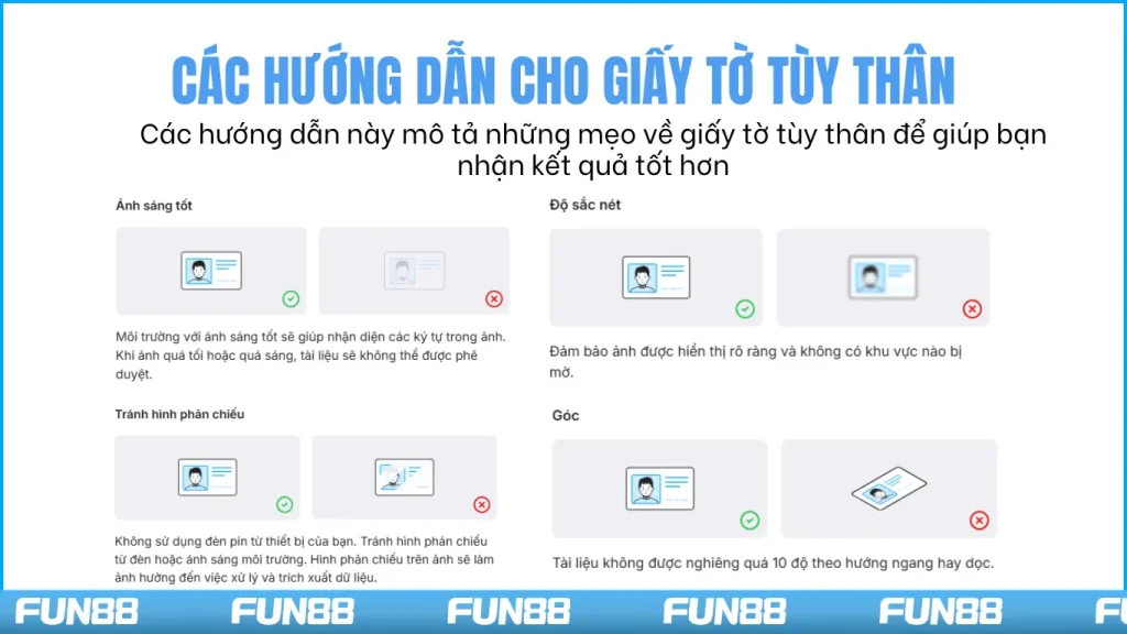 Các hướng dẫn cho giấy tờ xác minh Fun88 KYC